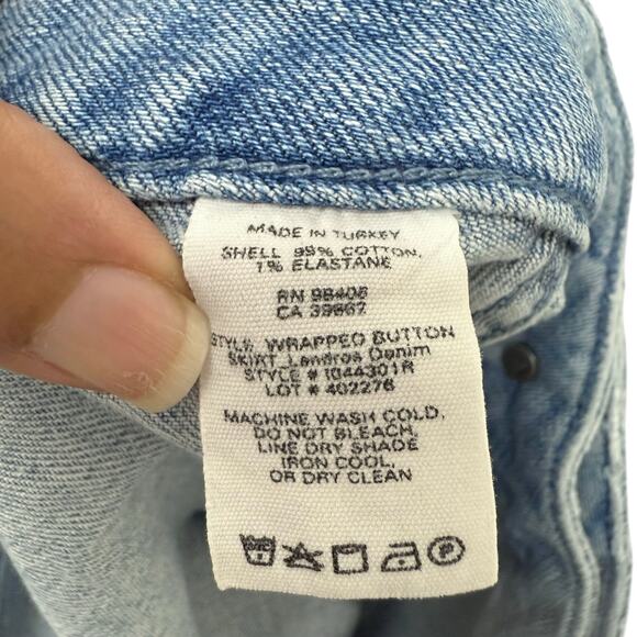 Theory Kinley Wrapped Button Mini Skirt Denim Women’s Size 10 - Picture 10 of 10